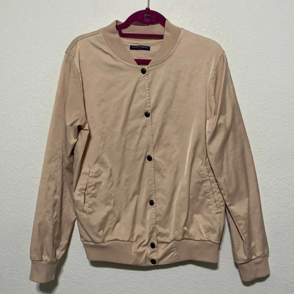 Brandy Melville Jackets & Blazers - Brandy Melville Bomber Jacket Blush Pink Button Front Ribbed Hem V-Neck Size M